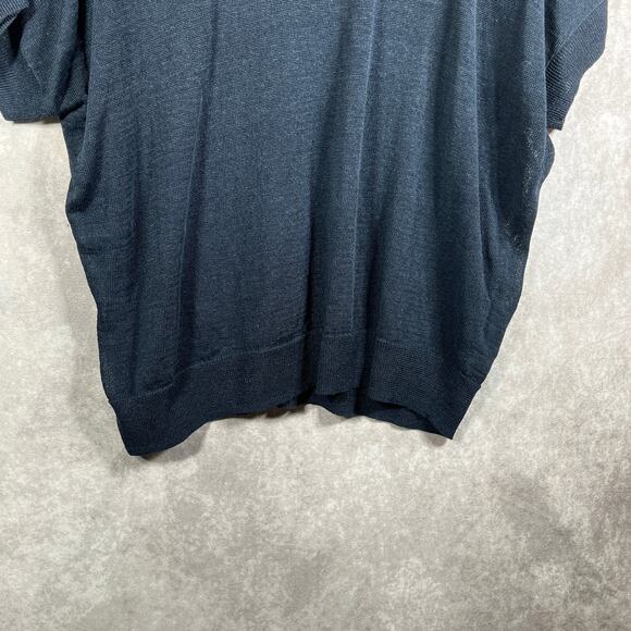 COS Sweater Womens Medium Navy Blue Knit Linen Silk Blend Short Sleeve Pullover - Picture 3 of 13